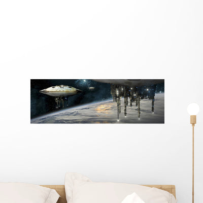 Fleet Massive Spaceships Wall Decal shown on a wall