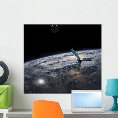 Satellite Firing Energy Weapon Moon Wall Decal shown on a wall