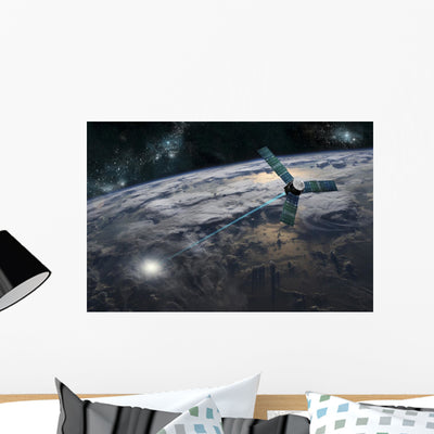 Satellite Firing Energy Weapon Stars Wall Decal shown on a wall