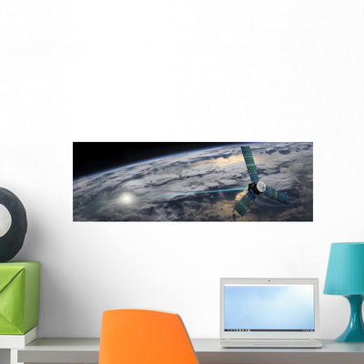 Satellite Firing Energy Weapon Wall Decal shown on a wall