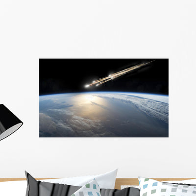 Meteor Streaks towards Collision Wide View Wall Decal shown on a wall