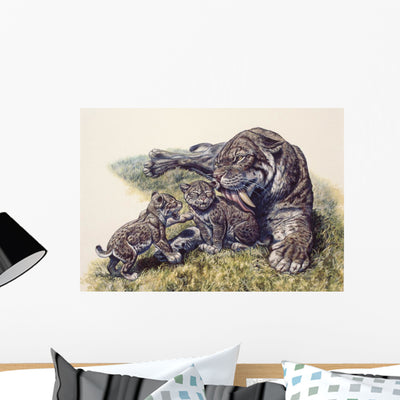 Smilodon Sabertooth Mother and Wall Decal shown on a wall