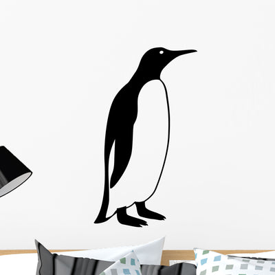 Penguin Standing Bird Silhouette Wall Decal shown on a wall