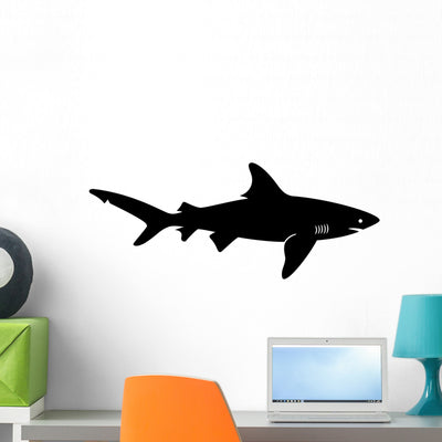 Shark Fish Silhouette Wall Decal shown on a wall