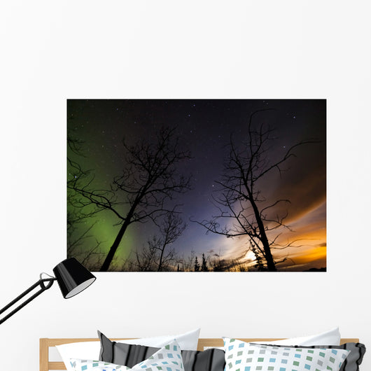 Moonrise and Aurora Borealis Wall Decal