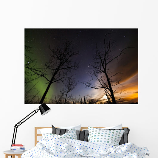 Moonrise and Aurora Borealis Wall Decal