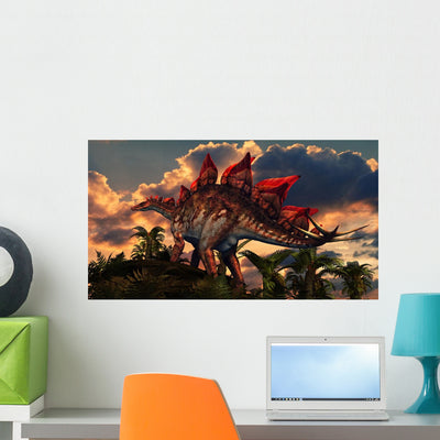 Distinctive Shape Stegosaurus Stands Wall Decal shown on a wall