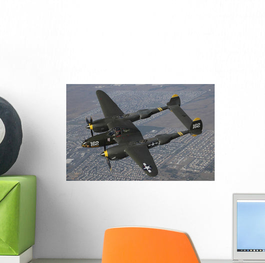 P-38 Lightning Flying over City Wall Decal
