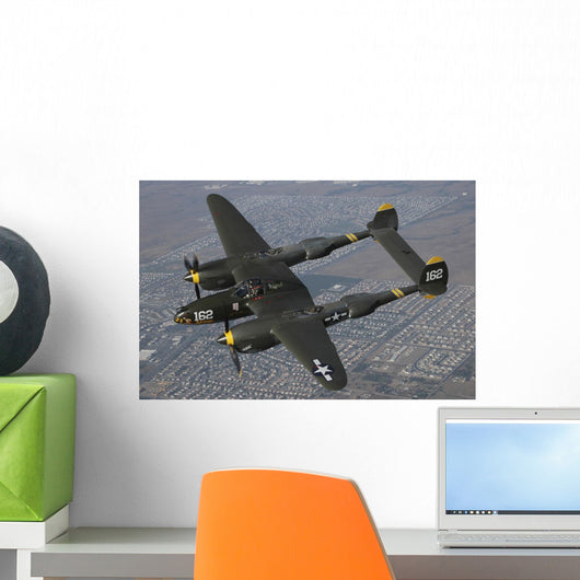 P-38 Lightning Flying over City Wall Decal