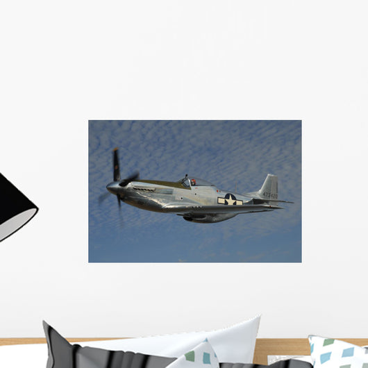 P-51d Mustang Flying against Clouds Wall Decal