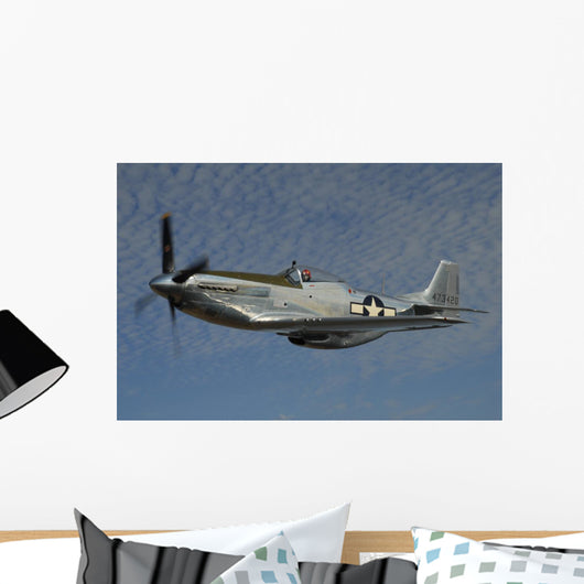 P-51d Mustang Flying against Clouds Wall Decal