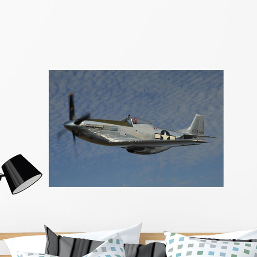 P-51d Mustang Flying against Clouds Wall Decal