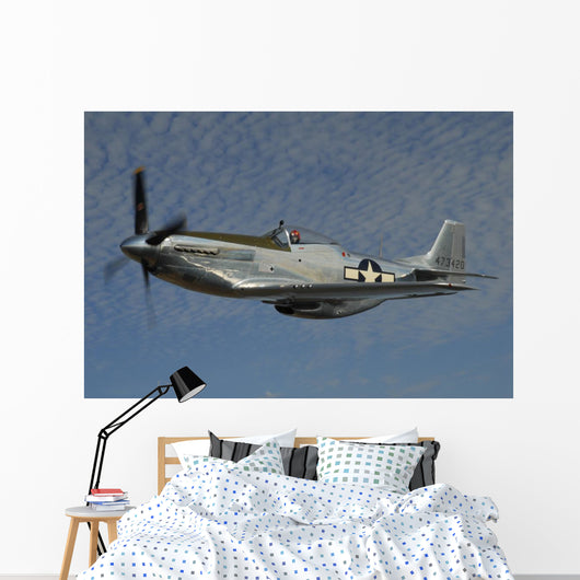 P-51d Mustang Flying against Clouds Wall Decal