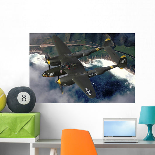 P-38 Lightning Flying over Ocean Wall Decal