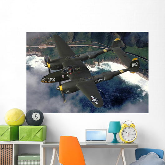 P-38 Lightning Flying over Ocean Wall Decal