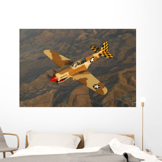 P-40 Warhawk Flying over Mountains Wall Decal
