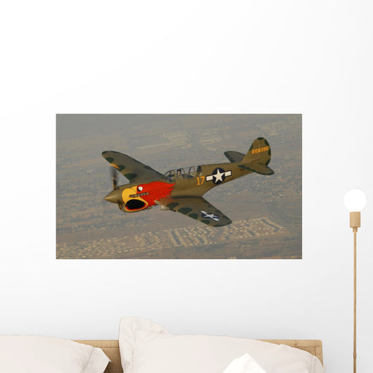 P-40 Warhawk Flying over Town Wall Decal