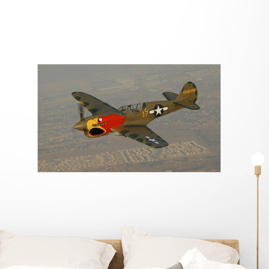 P-40 Warhawk Flying over Town Wall Decal