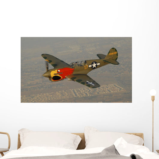 P-40 Warhawk Flying over Town Wall Decal