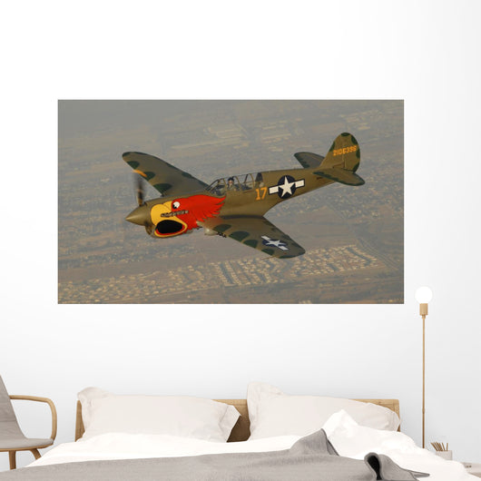 P-40 Warhawk Flying over Town Wall Decal