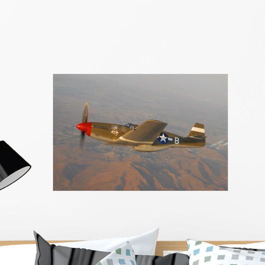 P-51c Mustang Flying over Mountains Wall Decal