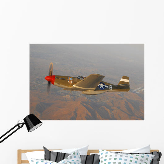 P-51c Mustang Flying over Mountains Wall Decal