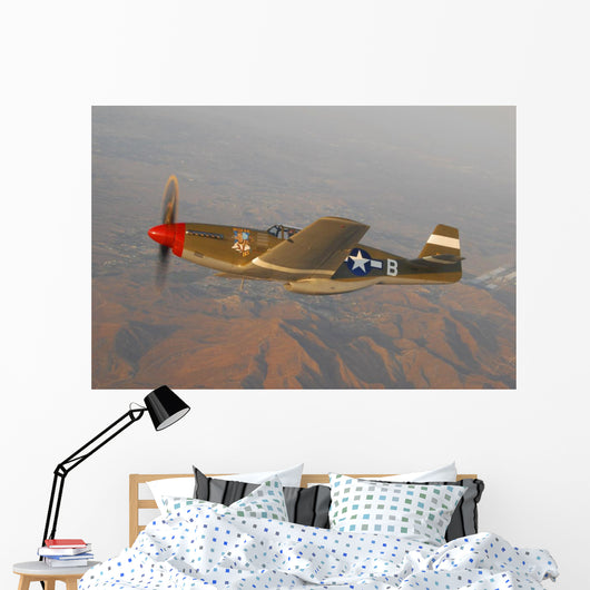 P-51c Mustang Flying over Mountains Wall Decal