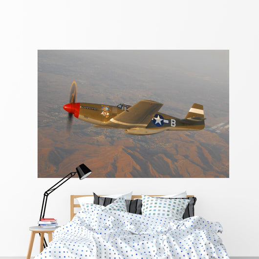 P-51c Mustang Flying over Mountains Wall Decal
