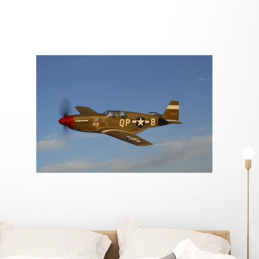 P-51c Mustang Flying against Clouds Wall Decal