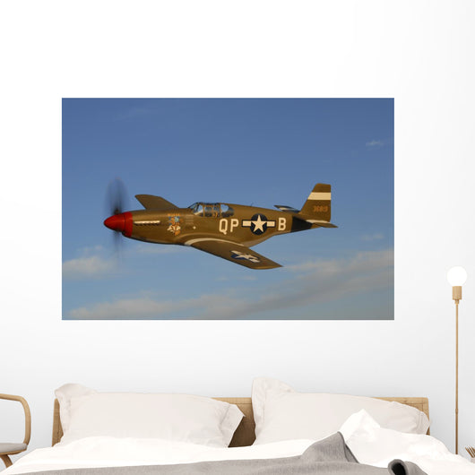 P-51c Mustang Flying against Clouds Wall Decal