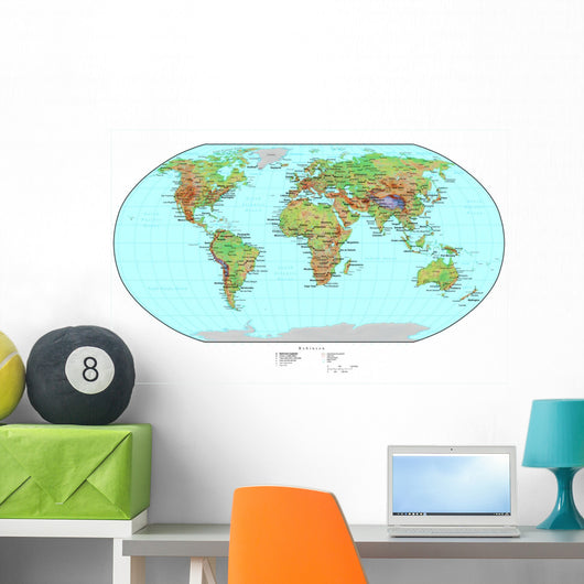 Educational Terrain World Map Wall Decal