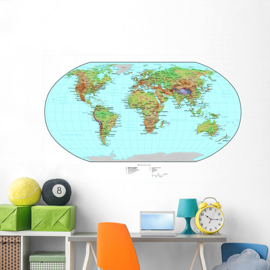 Educational Terrain World Map Wall Decal