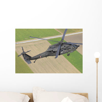 Uh-60 Black Hawk Helicopter Wall Decal shown on a wall