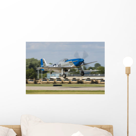Blue P-51 Mustang Takes off Right Profile Wall Decal