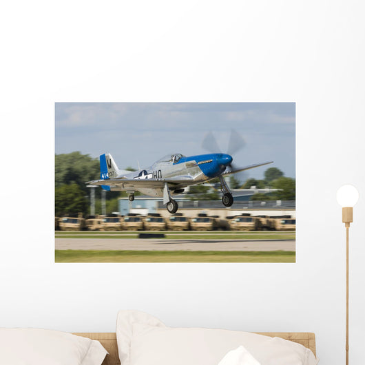 Blue P-51 Mustang Takes off Right Profile Wall Decal