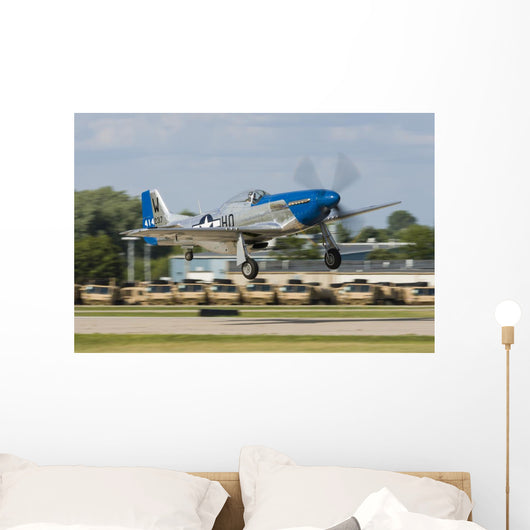 Blue P-51 Mustang Takes off Right Profile Wall Decal