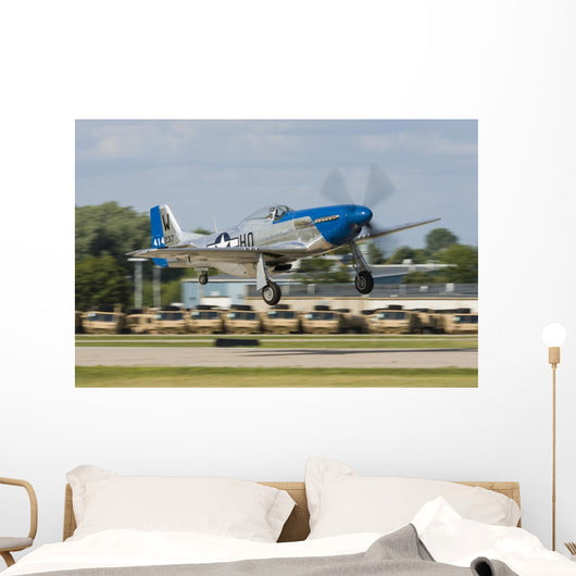 Blue P-51 Mustang Takes off Right Profile Wall Decal