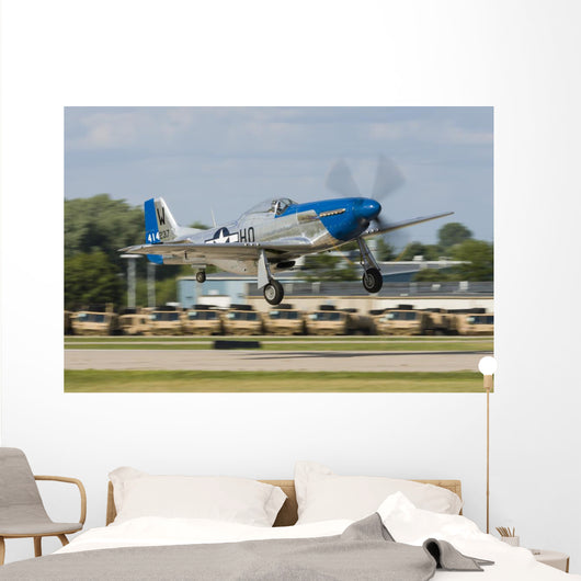 Blue P-51 Mustang Takes off Right Profile Wall Decal