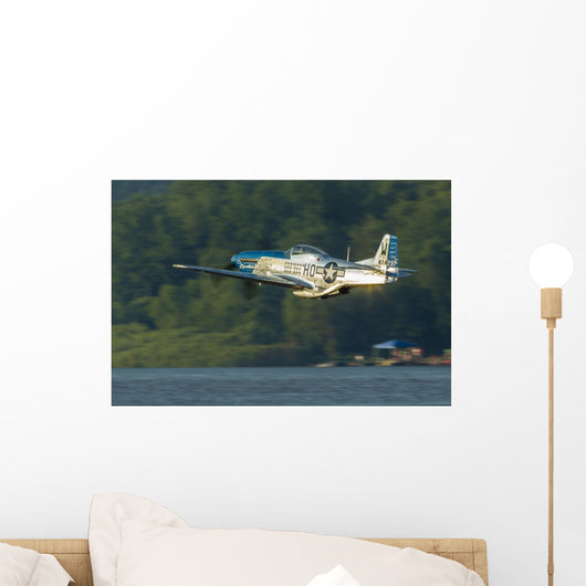 P-51 Mustang Flies Over Water Wall Decal