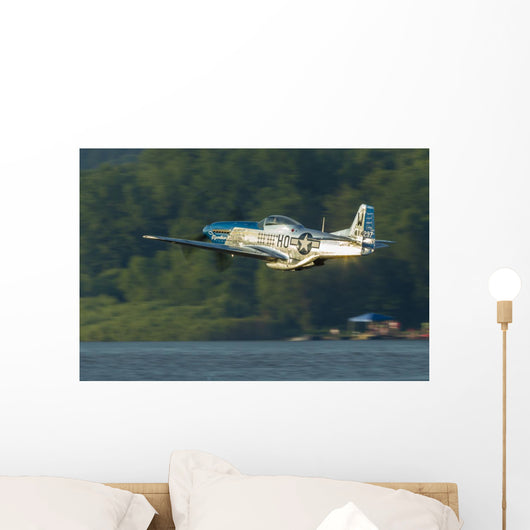 P-51 Mustang Flies Over Water Wall Decal