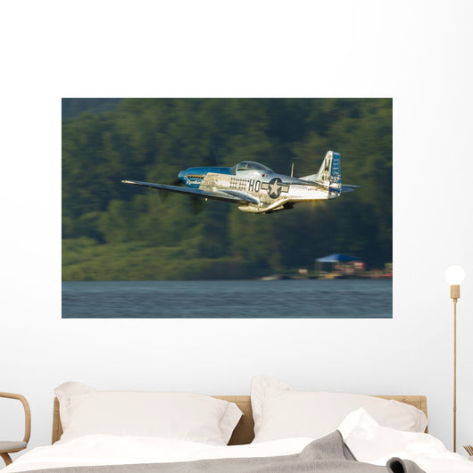 P-51 Mustang Flies Over Water Wall Decal