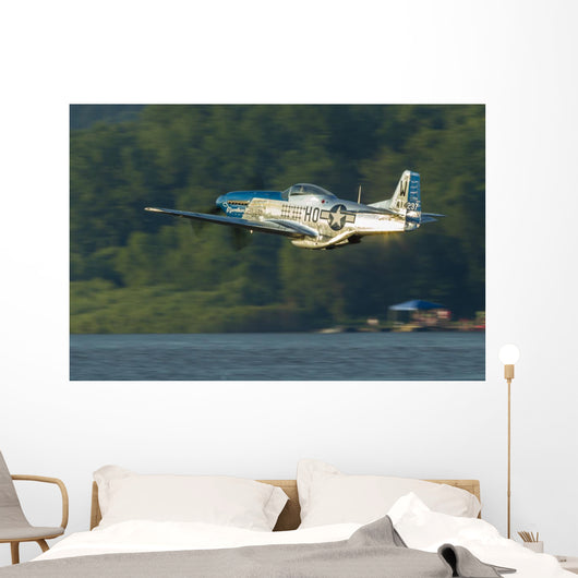 P-51 Mustang Flies Over Water Wall Decal