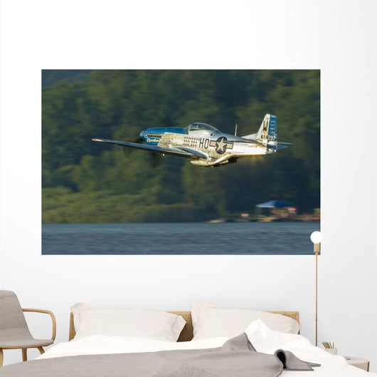 P-51 Mustang Flies Over Water Wall Decal