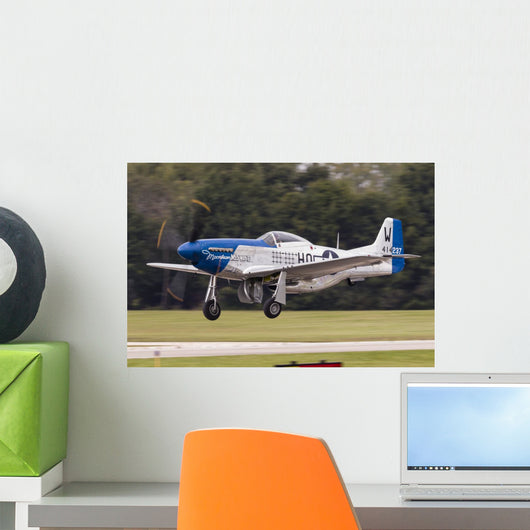 Blue P-51 Mustang Takes off Left Profile Wall Decal