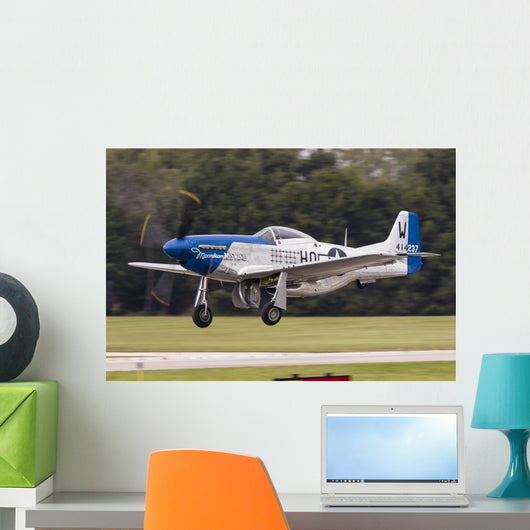 Blue P-51 Mustang Takes off Left Profile Wall Decal