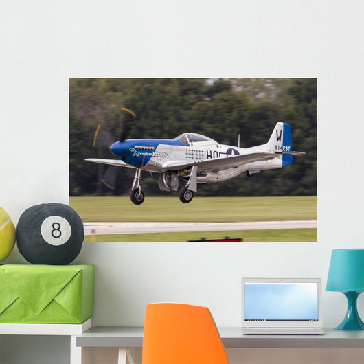 Blue P-51 Mustang Takes off Left Profile Wall Decal