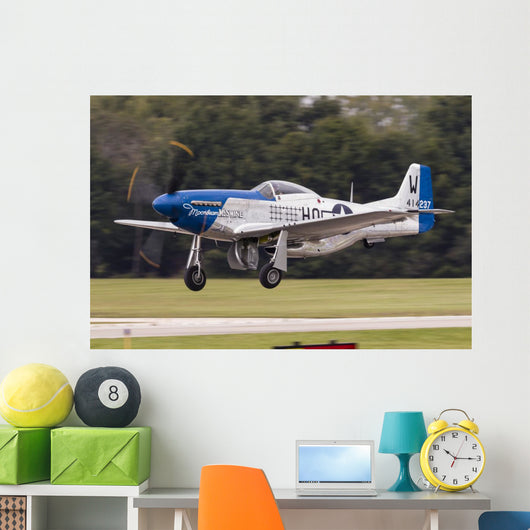 Blue P-51 Mustang Takes off Left Profile Wall Decal