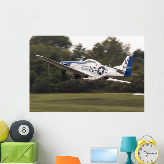 Blue P-51 Mustang Takes off & Banks Right Wall Decal