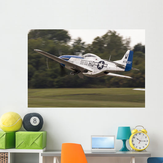 Blue P-51 Mustang Takes off & Banks Right Wall Decal