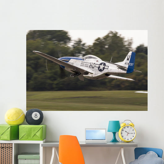 Blue P-51 Mustang Takes off & Banks Right Wall Decal